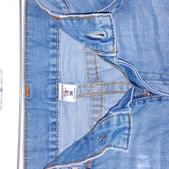 TRUE RELIGION Blue Jeans w/ Orange Stitch Detail, 38W,  32L - Picture 8 of 9
